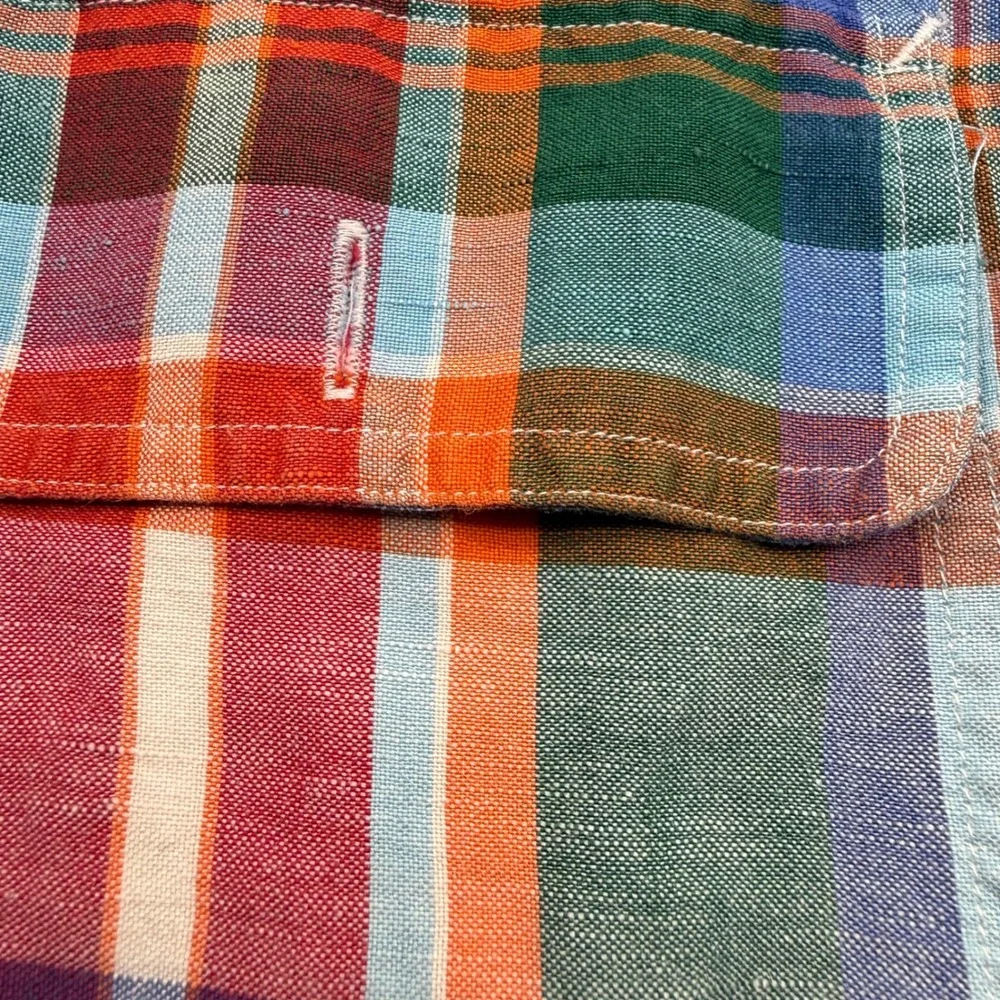 Polo Ralph Lauren Button Down Mens S Multicolor Plaid Linen Silk Blend Shirt